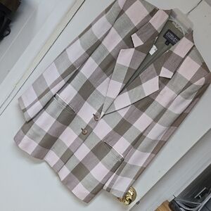 Chaps Pink and Gray Blazer Tailored Plaid Design